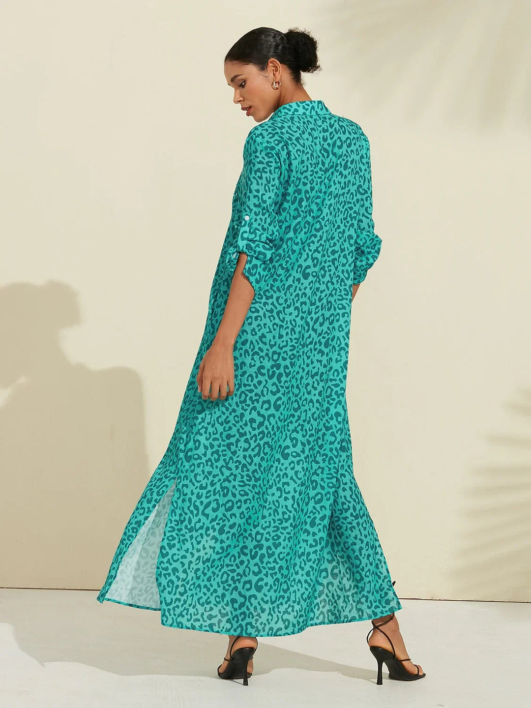 SANTORINI | Floral Maxi Shirt Dress with Button-Down Front