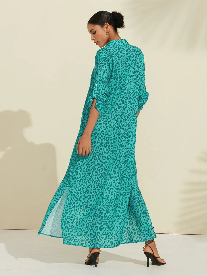 SANTORINI | Floral Maxi Shirt Dress with Button-Down Front
