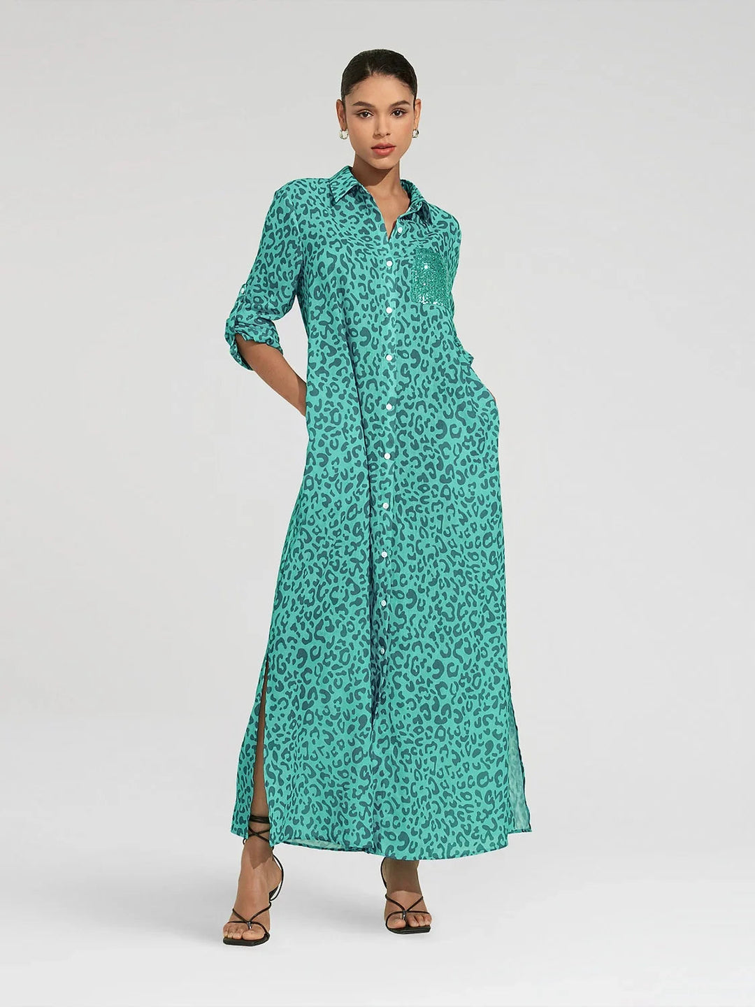 SANTORINI | Floral Maxi Shirt Dress with Button-Down Front