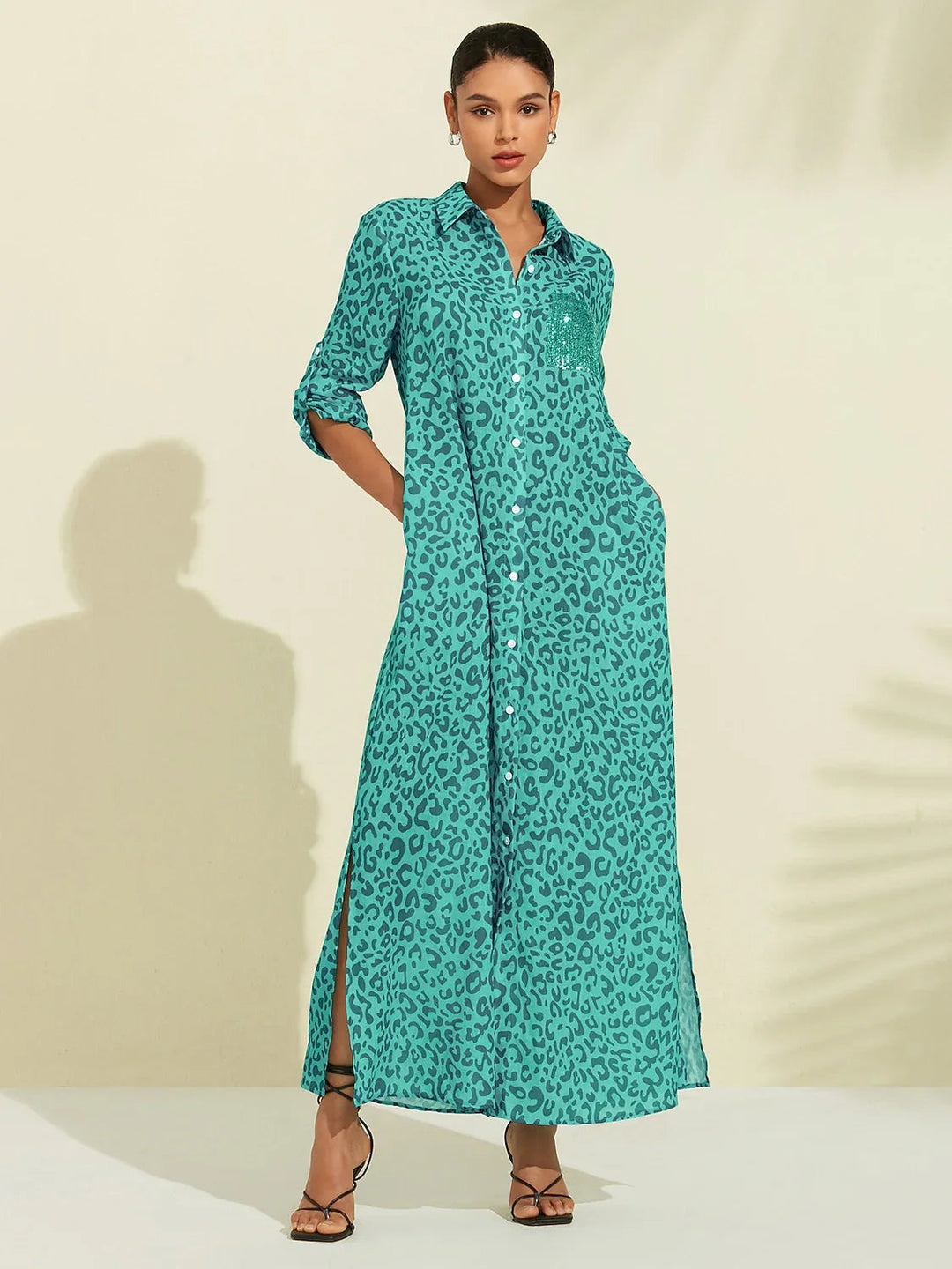 SANTORINI | Floral Maxi Shirt Dress with Button-Down Front