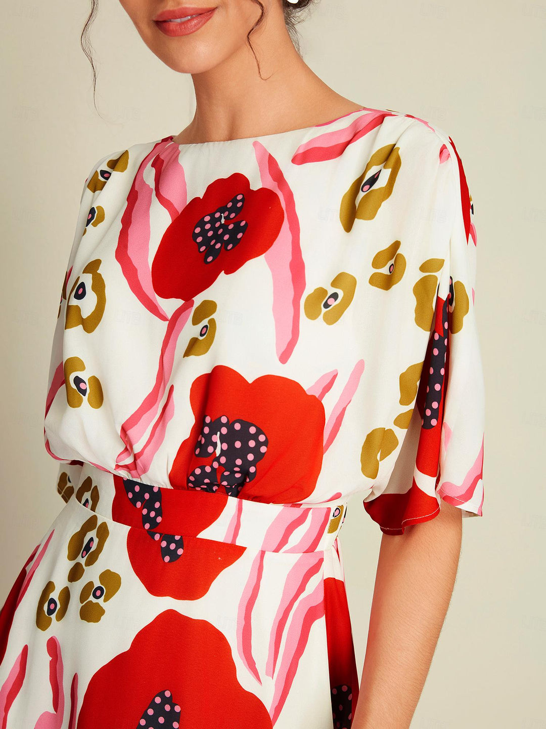 Pink Floral Maxi Dress with Defined Waist
