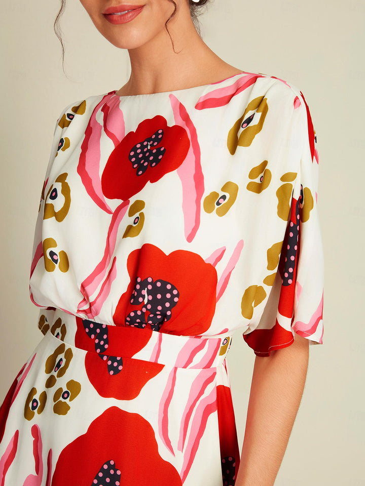 Pink Floral Maxi Dress with Defined Waist